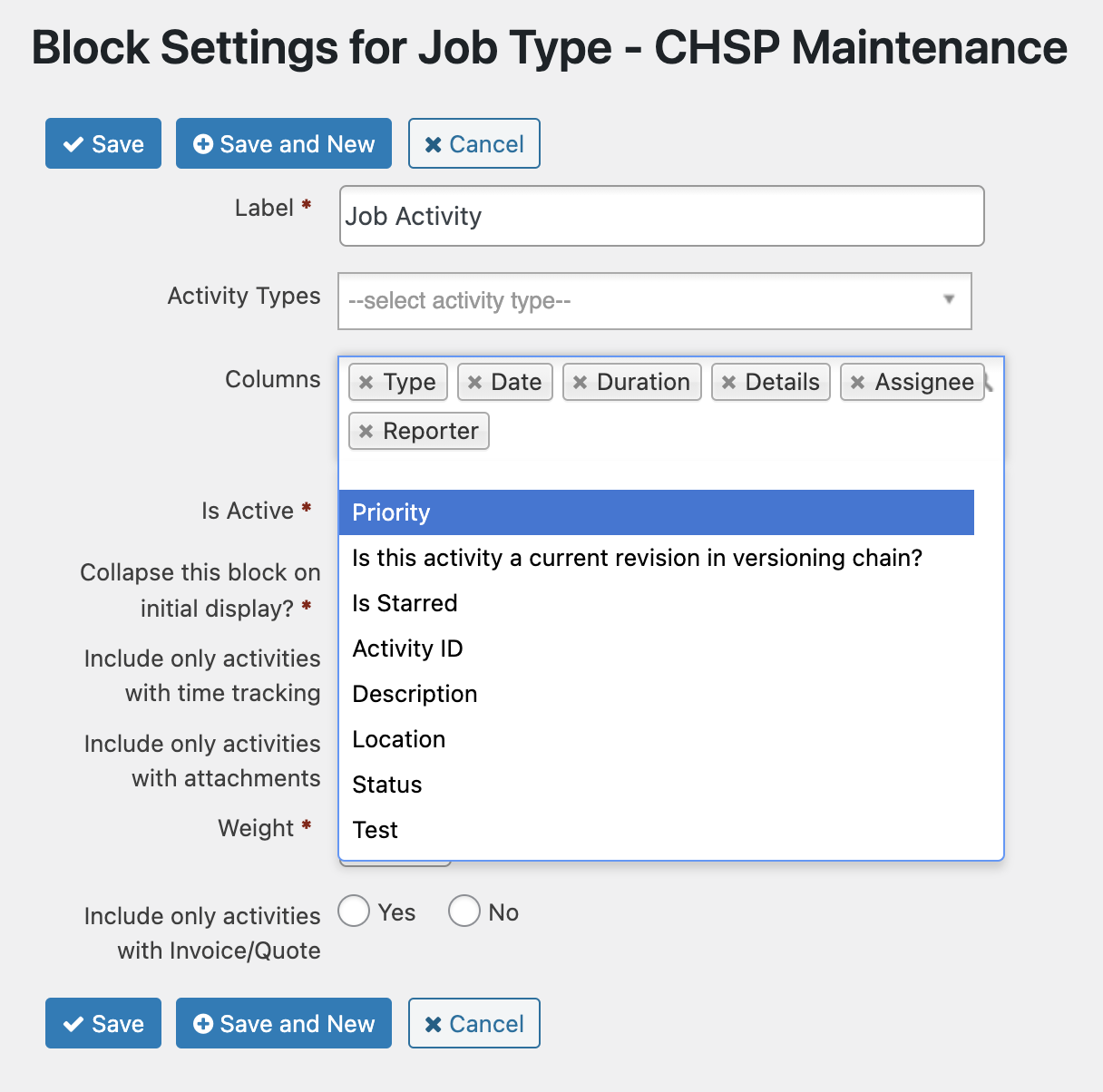 Configure job timeline and activity blocks